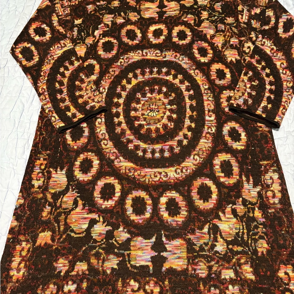 Artistic Patterned Crew Neck Sweater - Brown and Orange